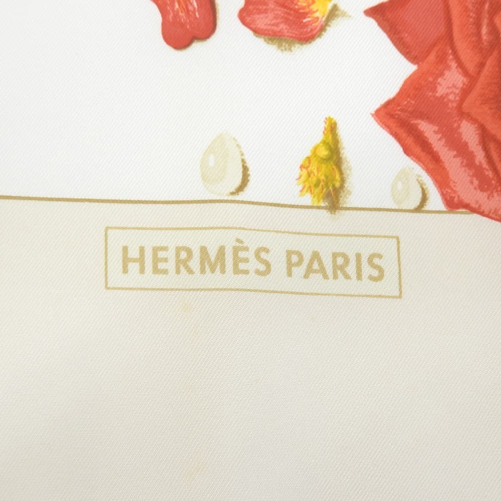 Hermes Carre 90 LA ROSEE (Rose Drop) Scarf/Muffler, Silk, Light Beige, Orange... - Picture 8 of 9